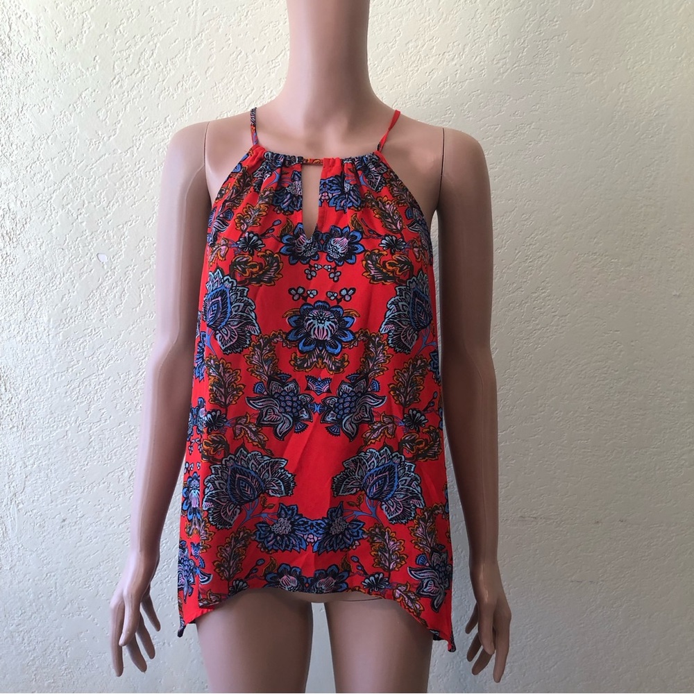 Collective Concepts Women’s Size M Red Floral Sleeveless Shirt Blouse High Neck